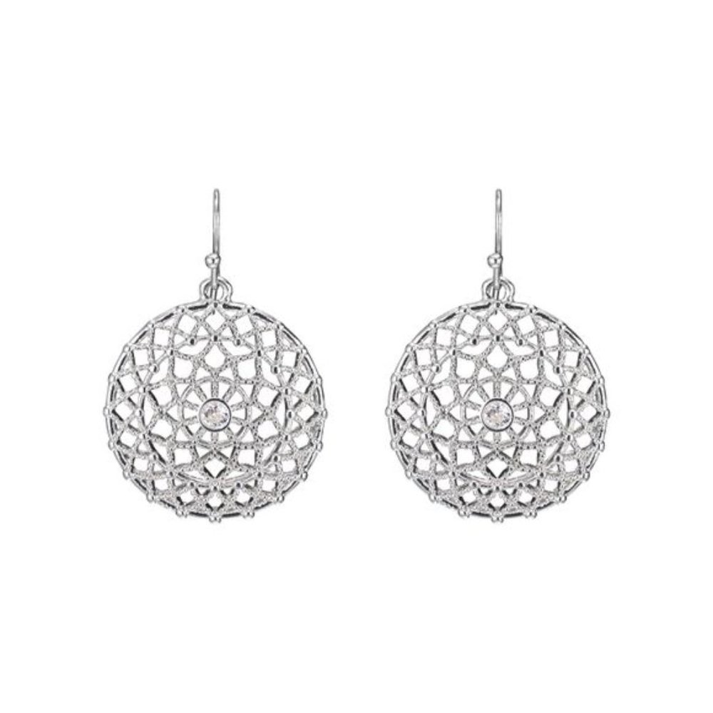 Medallion Silvertone Earrings Avon